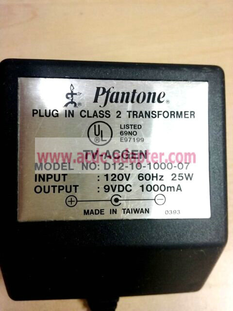New Original Pfantone 9VDC 1Amp D12-10-1000-07 AC adapter